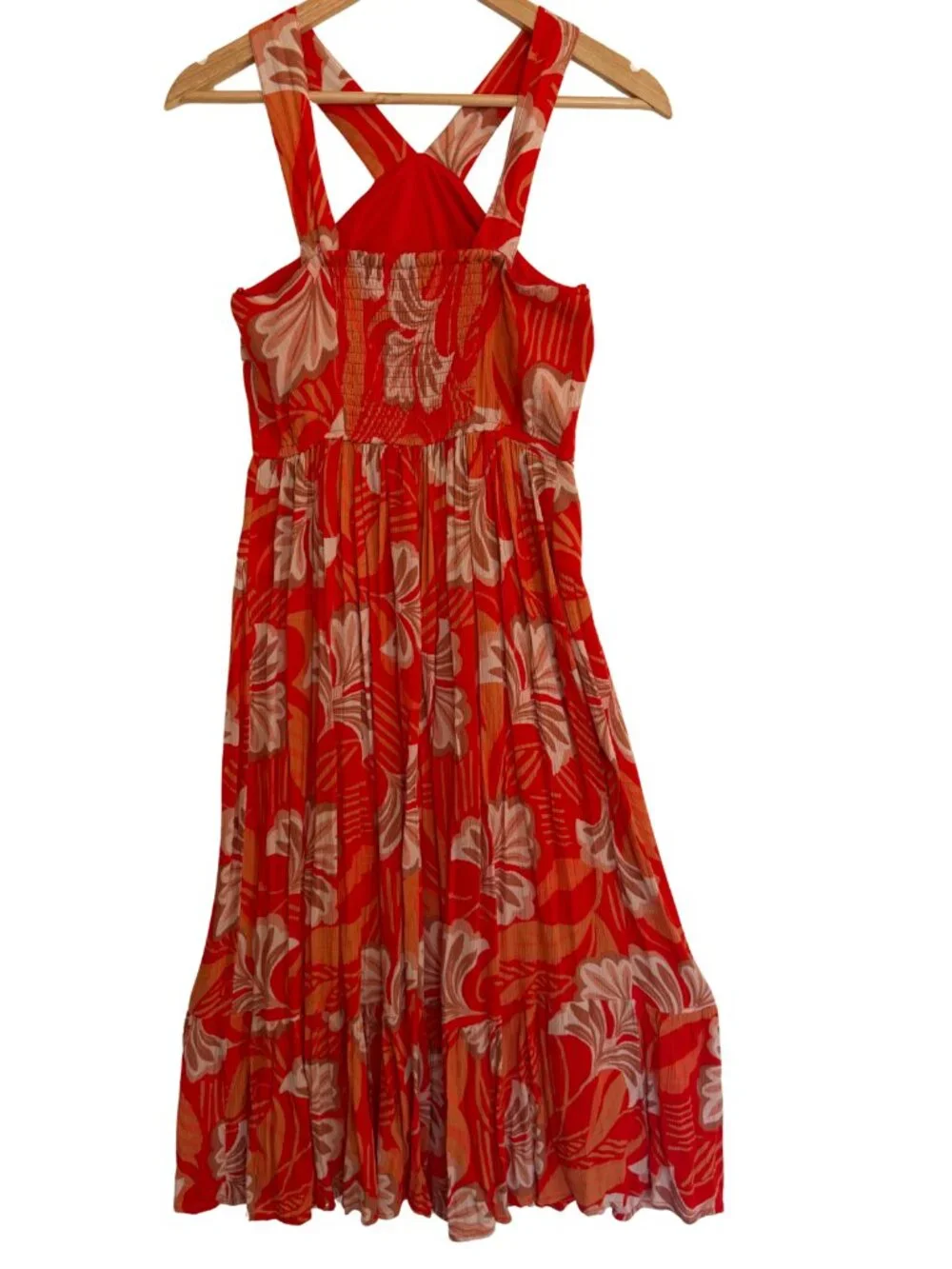 Land of the Brave Halter Midi Resort Dress Red Floral Women’s Size S